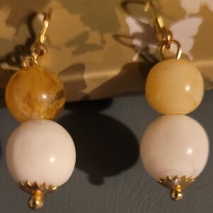 Petal And Poppy Gold-Tone White and Yellow Bead Drop Earrings